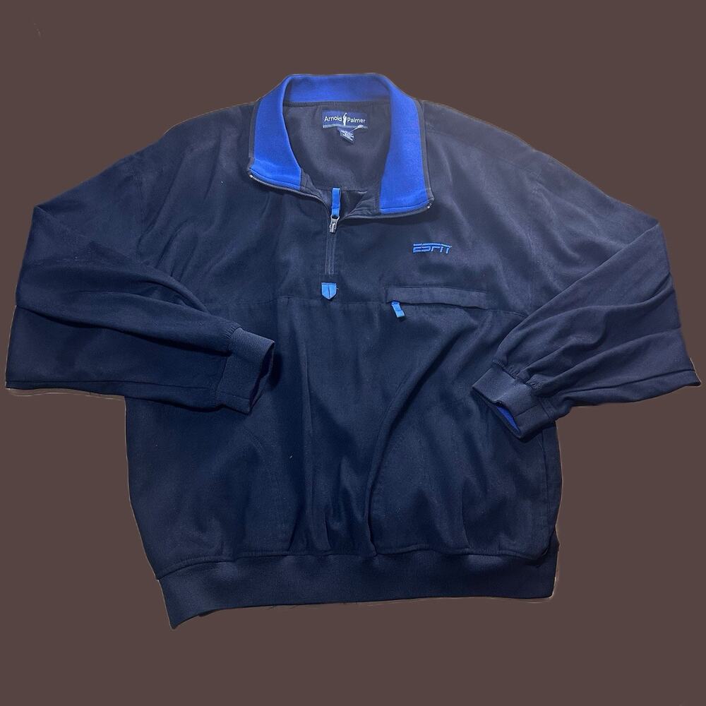 Arnold Palmer ESPN Golf Jacket XL Black 1/4 Zip Pocket Long Sleeve Pullover Men